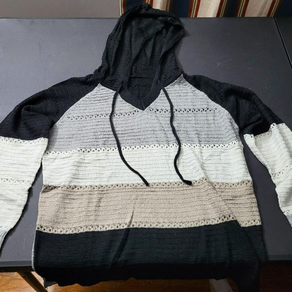 SHEWIN Women's  Block Lightweight Hooded Sweater Pullover - LARGE